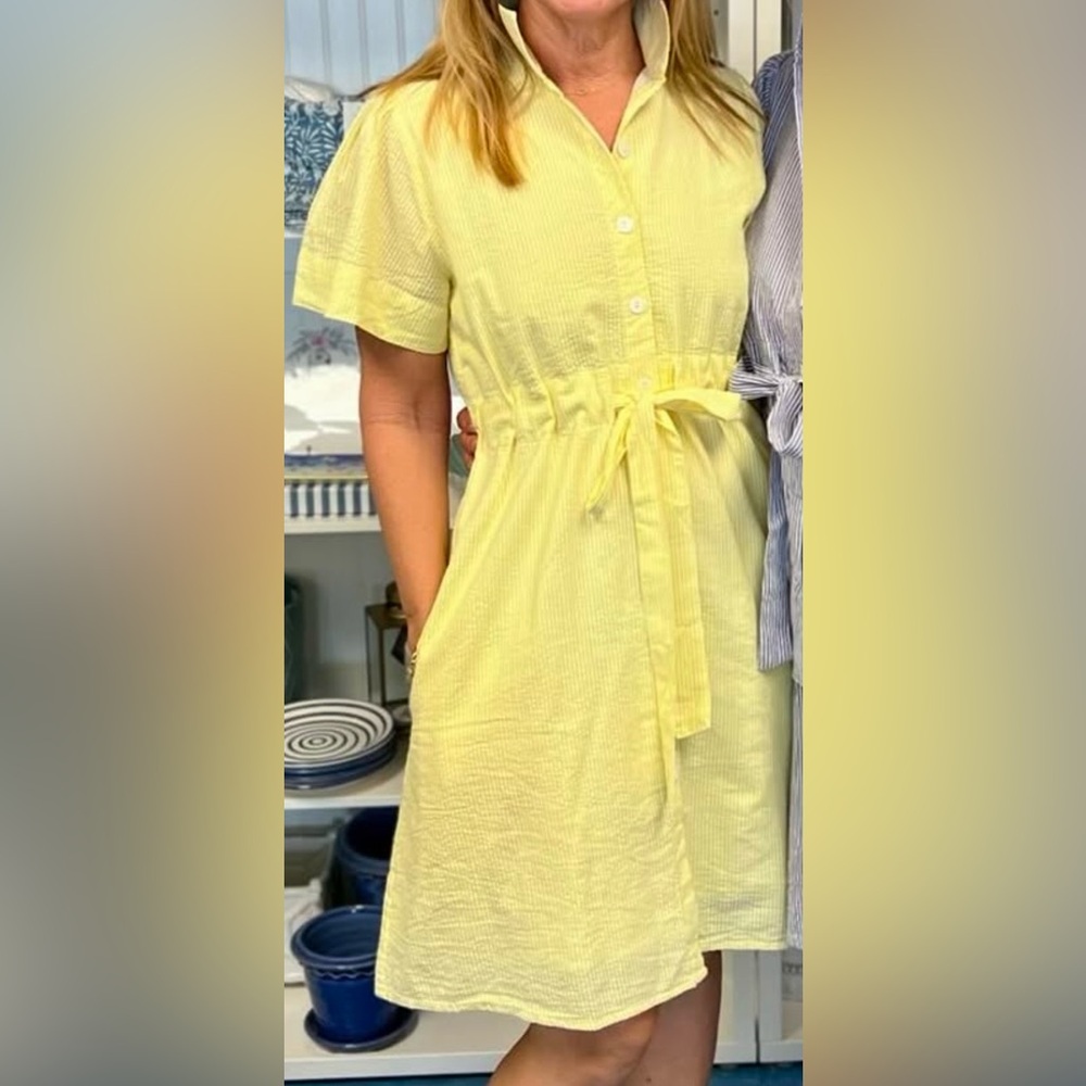 NWT Holly Shae Yellow Seersucker Tie Waist Dress Size XL/XXL